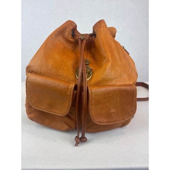 Vintage Italian Leather Backpack Brass Hardware Lots of Pockets Drawstring - Picture 6 of 16